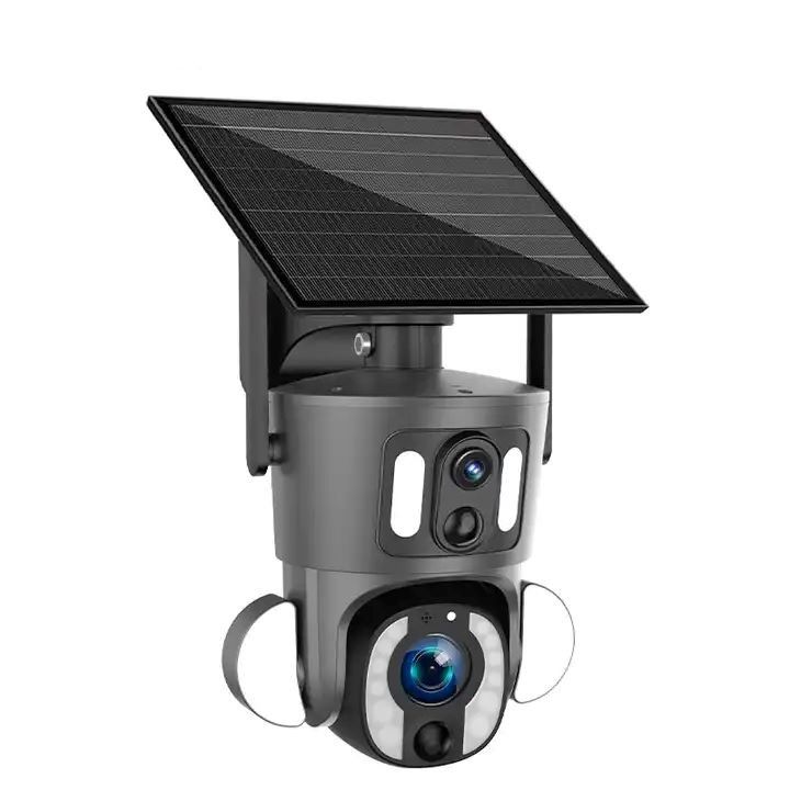 Câmera inteligente Wifi solar de lentes duplas com painel solar de 9W 5-40M IR Distância