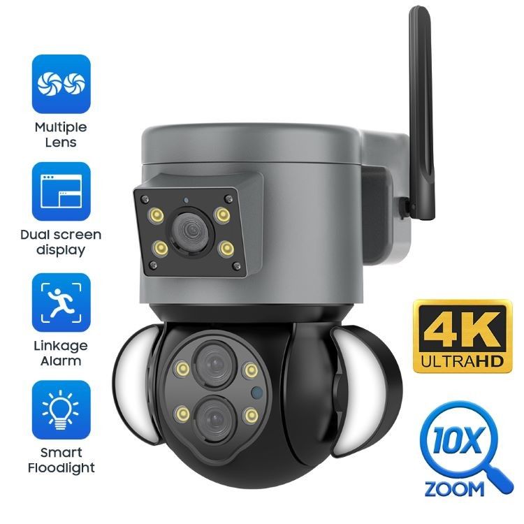 Câmera de Segurança Wifi Triple Lens HD 8MP Visão Noturna a Cores Impermeabilização Externa